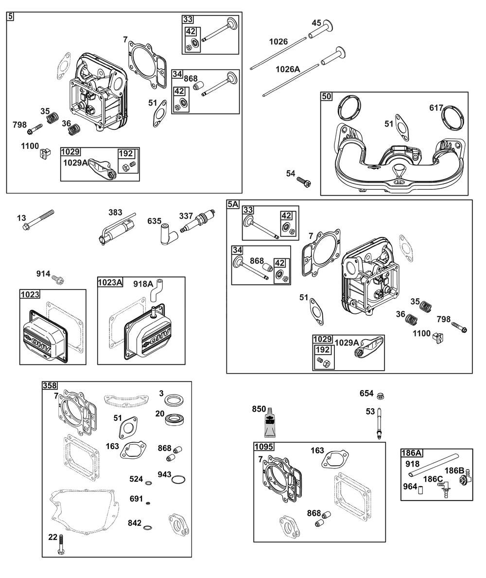 Cylinder Head Group Diagram and Parts List for 44U877-0044-G1 400000 - 699999 Briggs and Stratton Engine